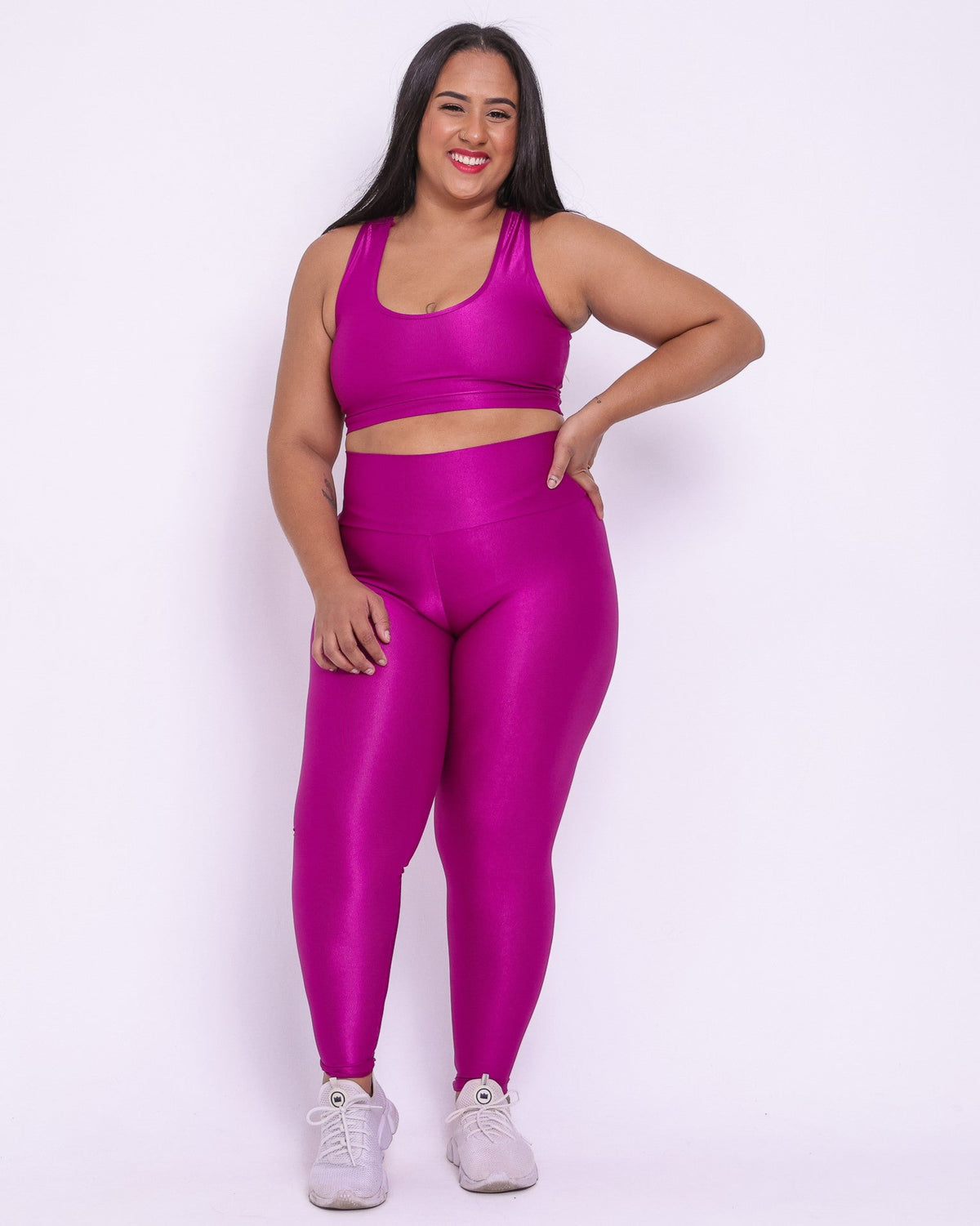 Conjunto Legging Curve Plus Size Rosa Uva + Top Nadador