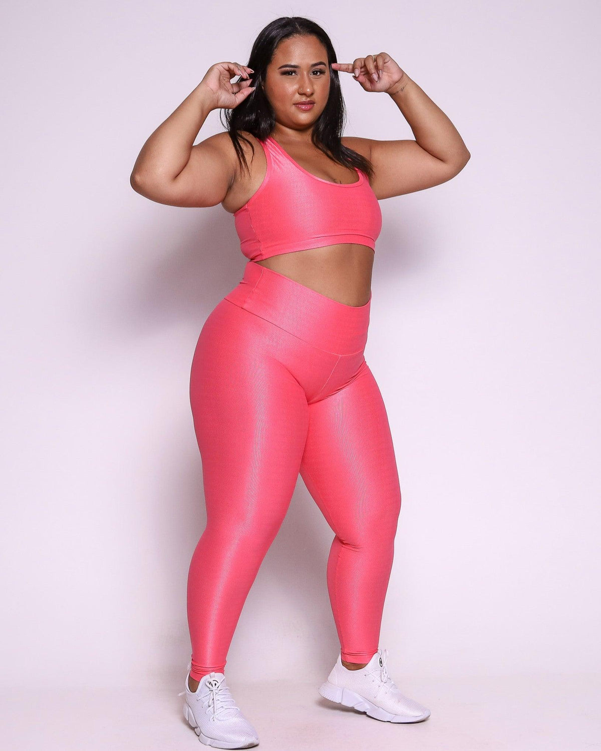 Conjunto Legging Curve Plus Size Rosa Pink + Top Nadador