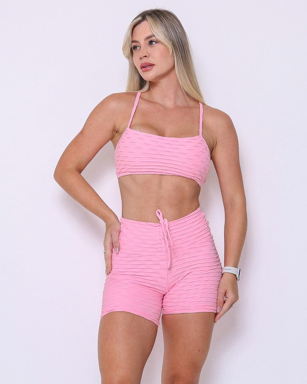 Conjunto Short Empina Bumbum Textura Tulipa + Top Ju