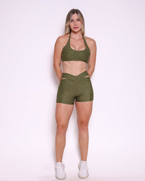 Conjunto Short Básico Cós Cruzado New Onça Fit + Top Jhully