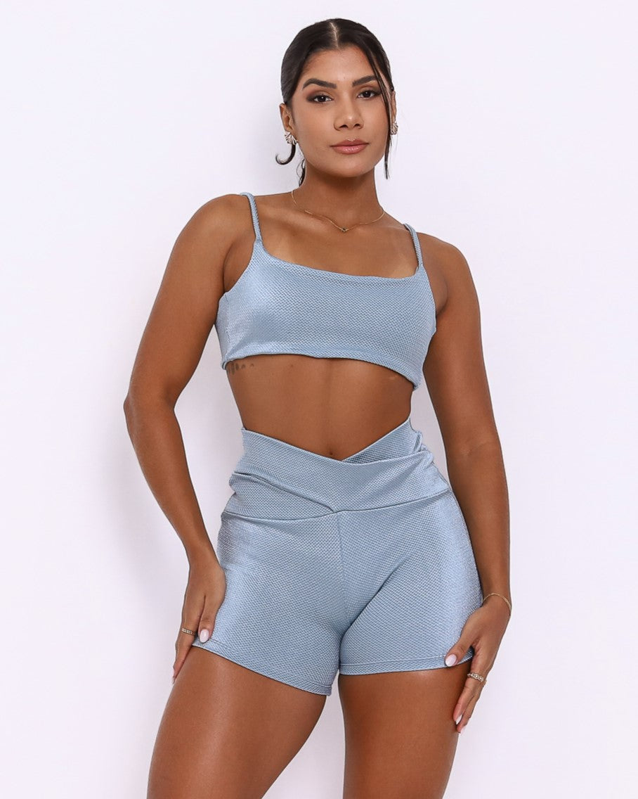 Conjunto Short Básico Cós Cruzado Textura Stil + Top Ju